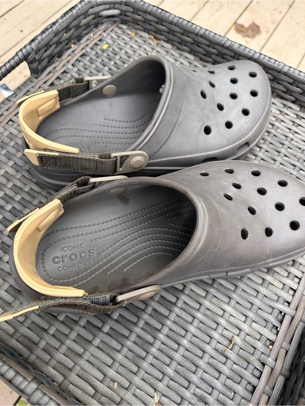 CROCS Men's Gray Slip-On Loafers with Tan Heel Strap